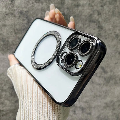 For iPhone 15 Pro Case Compatible with MagSafe Rhinestone Decor TPU + PC Phone Cover