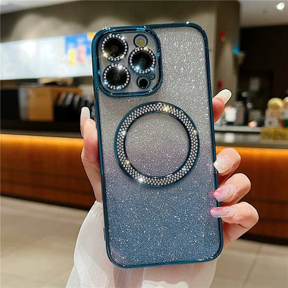 For iPhone 15 Pro Max Case Gradient Glitter TPU + PC Phone Cover Compatible with MagSafe Charging