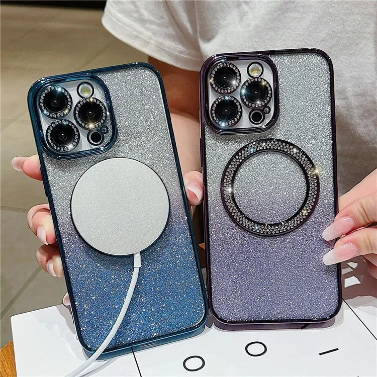 For iPhone 15 Pro Max Case Gradient Glitter TPU + PC Phone Cover Compatible with MagSafe Charging