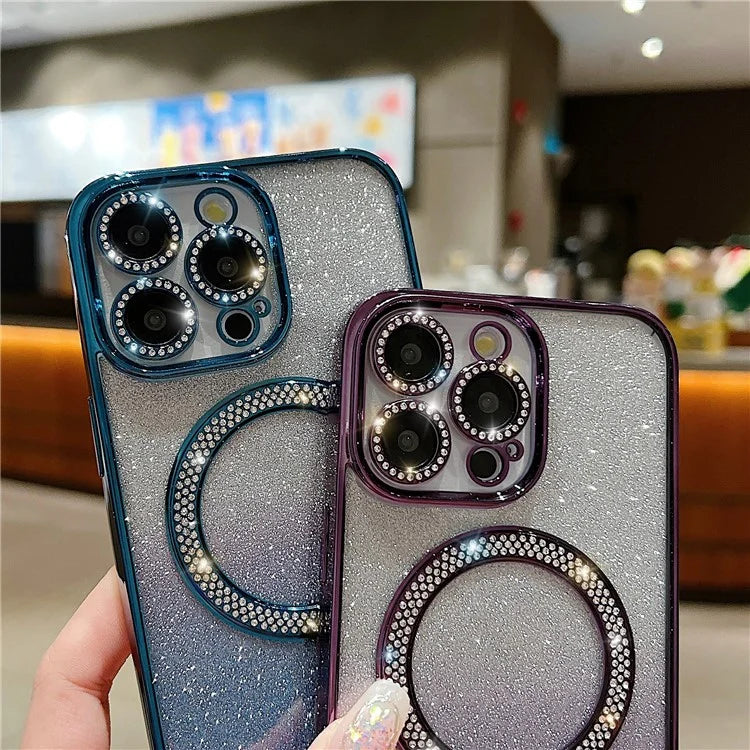 For iPhone 15 Pro Max Case Gradient Glitter TPU + PC Phone Cover Compatible with MagSafe Charging