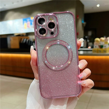 For iPhone 15 Pro Max Case Gradient Glitter TPU + PC Phone Cover Compatible with MagSafe Charging