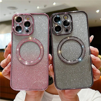 For iPhone 15 Pro Max Case Gradient Glitter TPU + PC Phone Cover Compatible with MagSafe Charging
