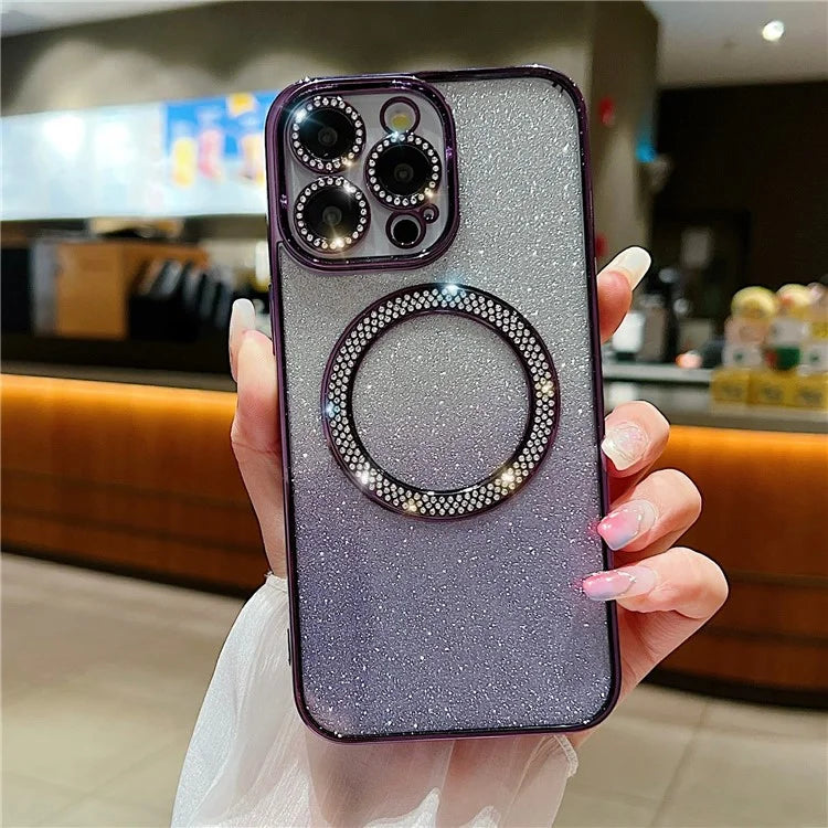 For iPhone 15 Pro Max Case Gradient Glitter TPU + PC Phone Cover Compatible with MagSafe Charging