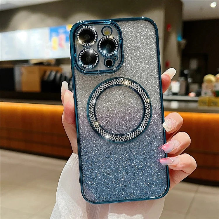 For iPhone 14 Pro Magnetic Case Shockproof TPU + PC Phone Cover with Gradient Glitter