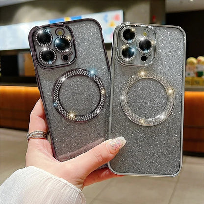 For iPhone 14 Pro Magnetic Case Shockproof TPU + PC Phone Cover with Gradient Glitter
