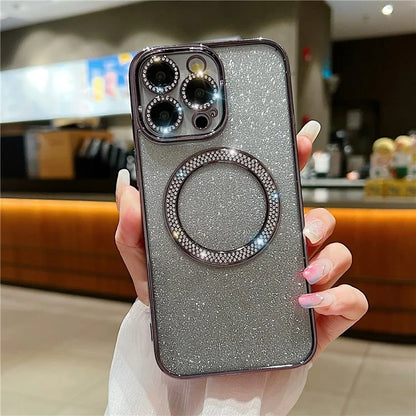 For iPhone 14 Pro Magnetic Case Shockproof TPU + PC Phone Cover with Gradient Glitter