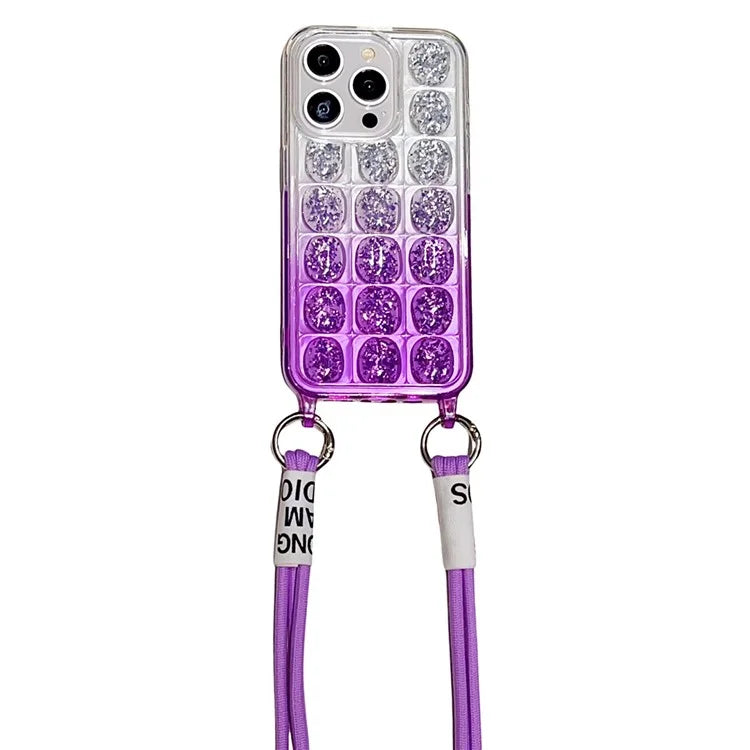 For iPhone 15 Pro Case Gradient Epoxy TPU Phone Cover with Detachable Lanyard