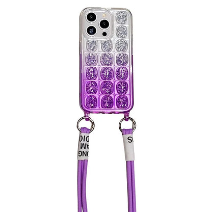 For iPhone 15 Pro Case Gradient Epoxy TPU Phone Cover with Detachable Lanyard