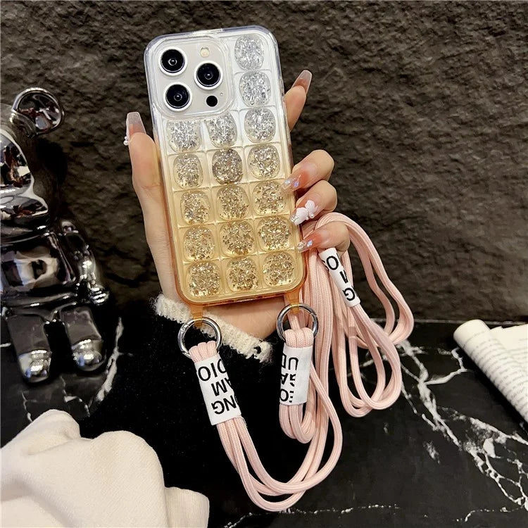 For iPhone 15 Pro Case Gradient Epoxy TPU Phone Cover with Detachable Lanyard