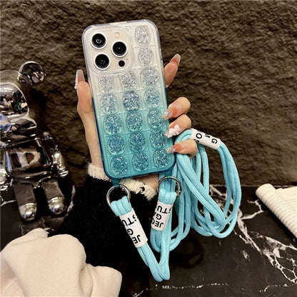 For iPhone 15 Pro Case Gradient Epoxy TPU Phone Cover with Detachable Lanyard