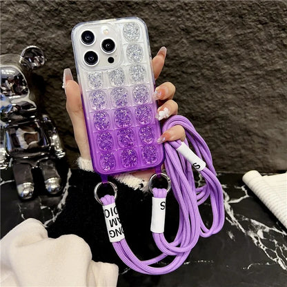 For iPhone 14 Pro Max TPU Case Gradient Epoxy Phone Cover with Long Lanyard
