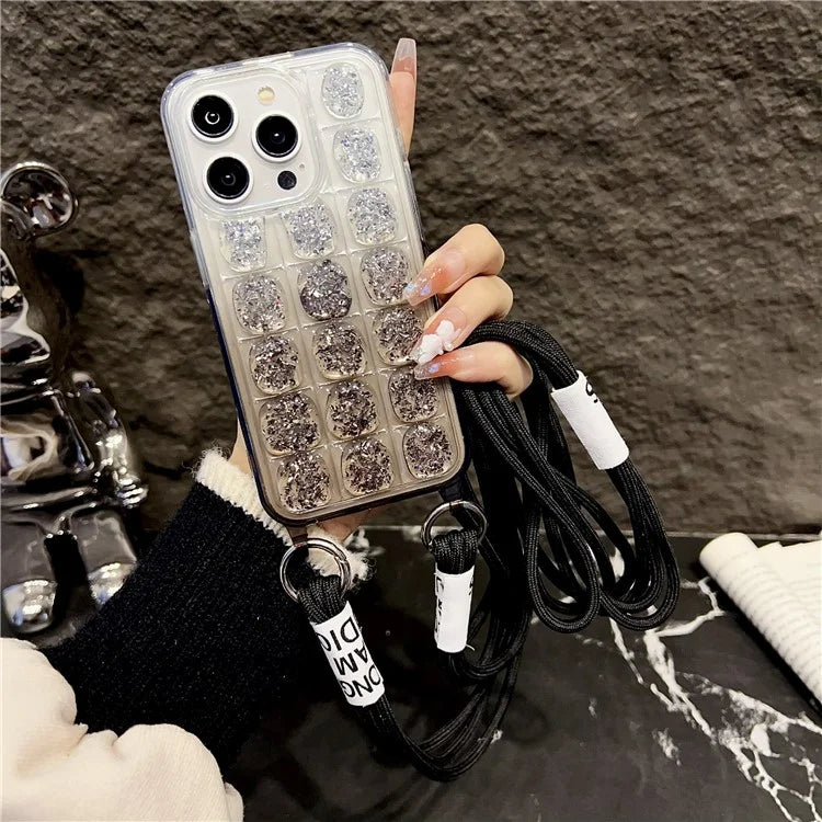 For iPhone 14 Pro Max TPU Case Gradient Epoxy Phone Cover with Long Lanyard