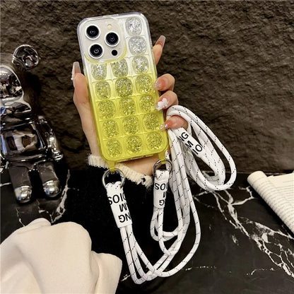 For iPhone 14 Pro Max TPU Case Gradient Epoxy Phone Cover with Long Lanyard