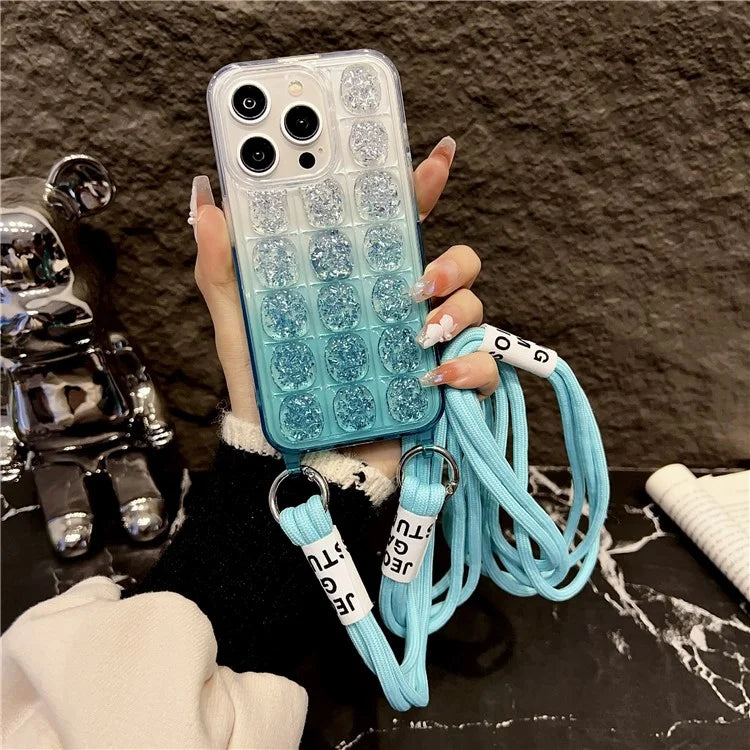 For iPhone 14 Pro Max TPU Case Gradient Epoxy Phone Cover with Long Lanyard