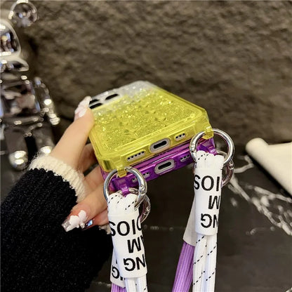 For iPhone 14 Pro Max TPU Case Gradient Epoxy Phone Cover with Long Lanyard