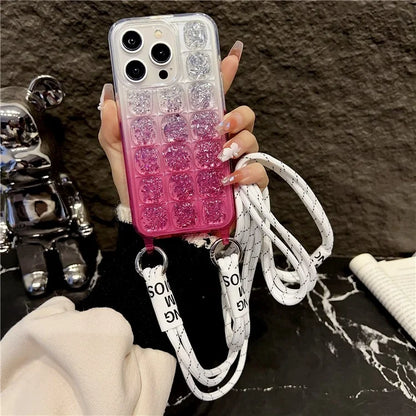 For iPhone 14 Pro Max TPU Case Gradient Epoxy Phone Cover with Long Lanyard