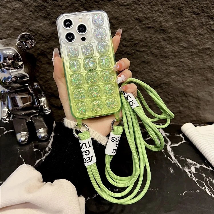 For iPhone 14 Pro Max TPU Case Gradient Epoxy Phone Cover with Long Lanyard