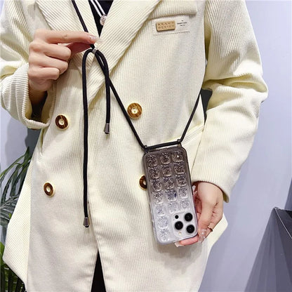 For iPhone 14 Pro Max Case Gradient Epoxy TPU Crossbody Phone Cover