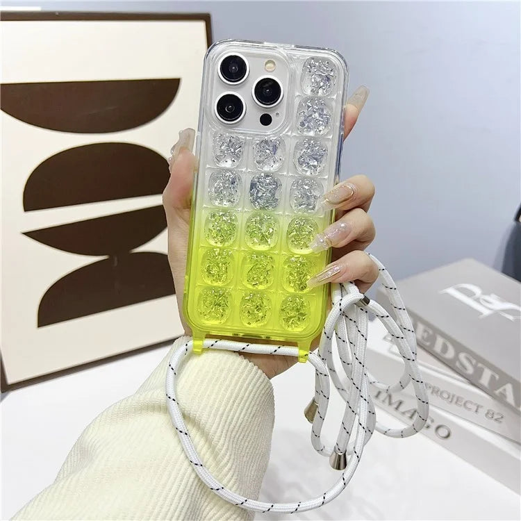 For iPhone 14 Pro Max Case Gradient Epoxy TPU Crossbody Phone Cover