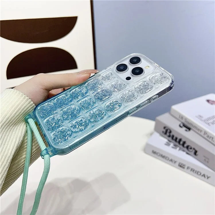 For iPhone 14 Pro Max Case Gradient Epoxy TPU Crossbody Phone Cover