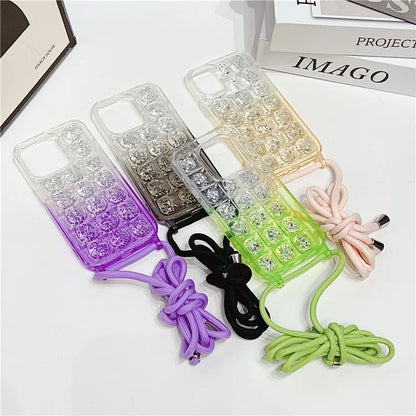For iPhone 14 Pro Max Case Gradient Epoxy TPU Crossbody Phone Cover