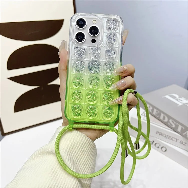 For iPhone 15 Pro Case Epoxy Design Gradient TPU Phone Cover Lanyard Strap
