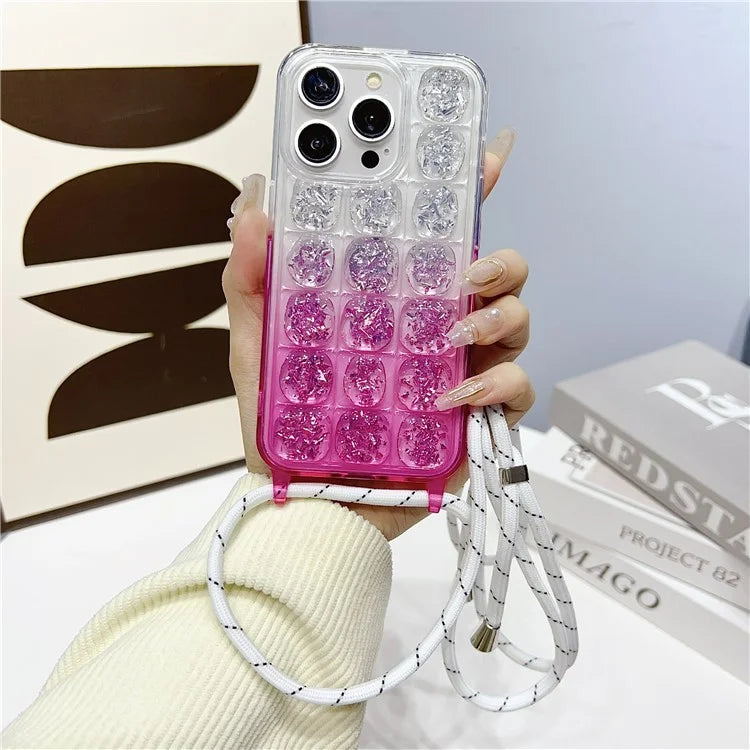 For iPhone 15 Pro Case Epoxy Design Gradient TPU Phone Cover Lanyard Strap