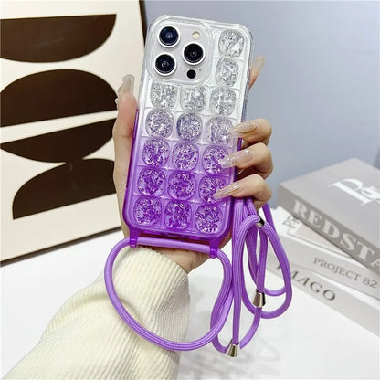 For iPhone 15 Pro Case Epoxy Design Gradient TPU Phone Cover Lanyard Strap
