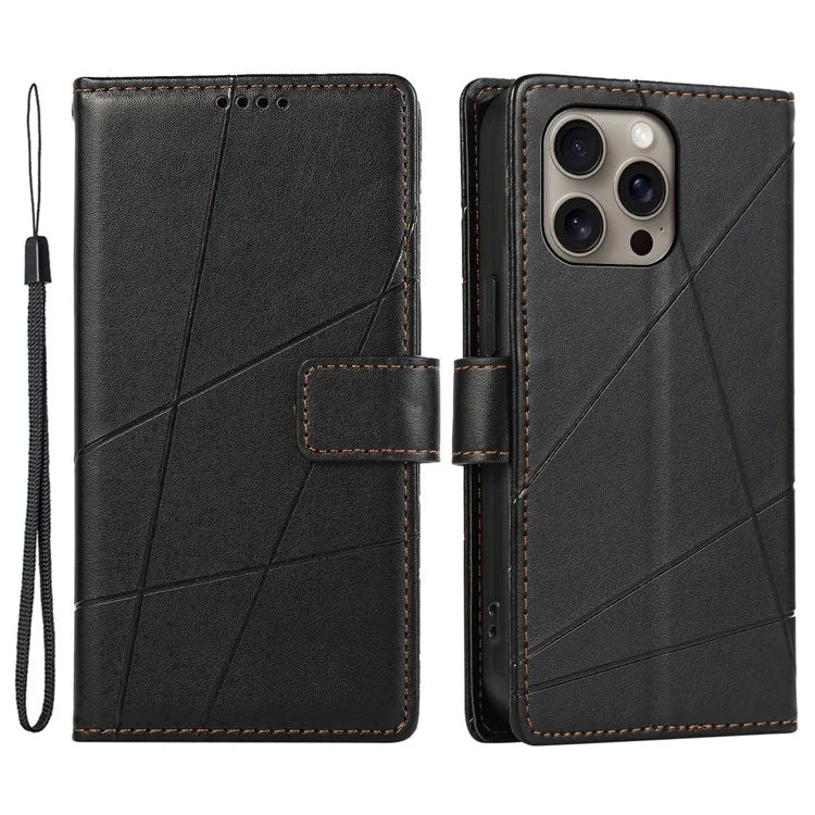 DF-06 For iPhone 16 Pro Wallet Case Line Imprint Shockproof Phone Cover