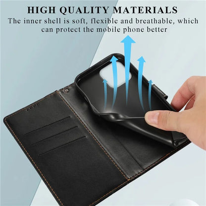 DF-06 For iPhone 16 Pro Wallet Case Line Imprint Shockproof Phone Cover