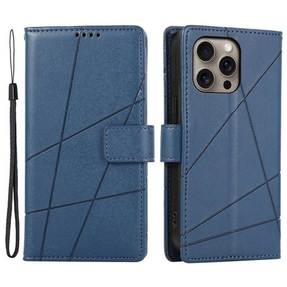 DF-06 For iPhone 16 Pro Wallet Case Line Imprint Shockproof Phone Cover