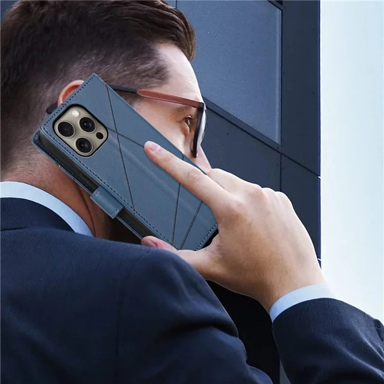 DF-06 For iPhone 16 Pro Wallet Case Line Imprint Shockproof Phone Cover