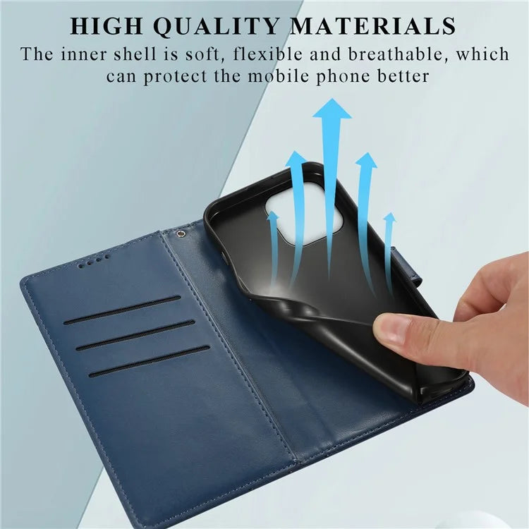 DF-06 For iPhone 16 Pro Wallet Case Line Imprint Shockproof Phone Cover