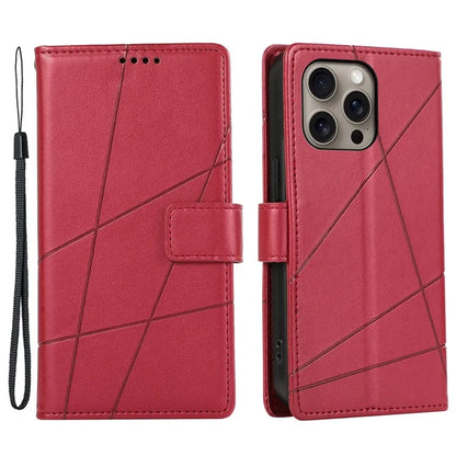 DF-06 For iPhone 16 Pro Wallet Case Line Imprint Shockproof Phone Cover