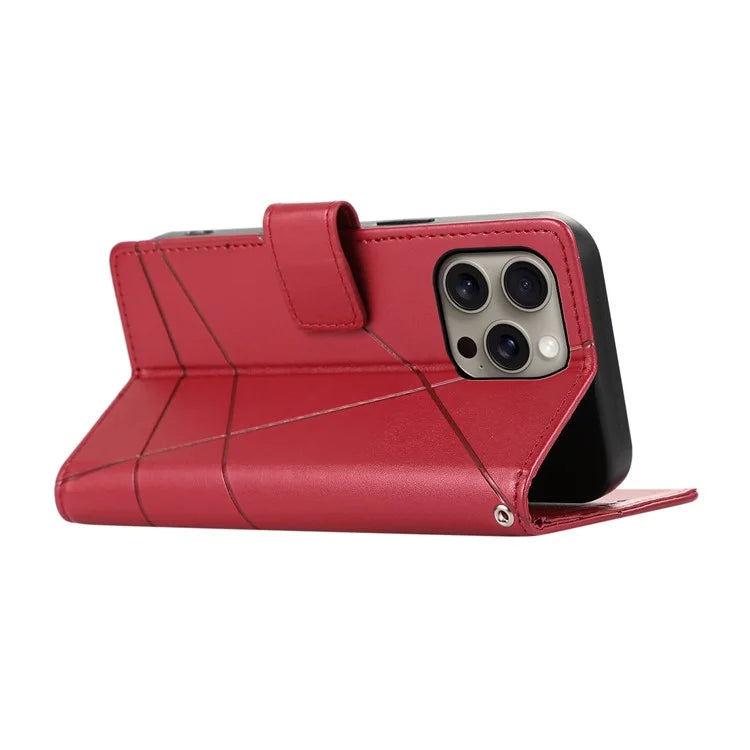 DF-06 For iPhone 16 Pro Wallet Case Line Imprint Shockproof Phone Cover