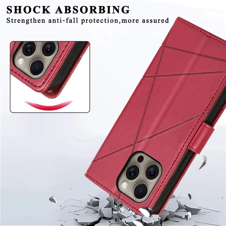 DF-06 For iPhone 16 Pro Wallet Case Line Imprint Shockproof Phone Cover