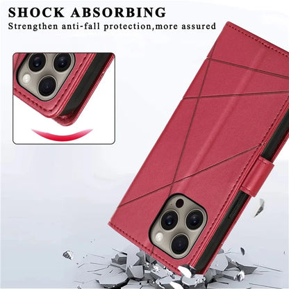 DF-06 For iPhone 16 Pro Wallet Case Line Imprint Shockproof Phone Cover