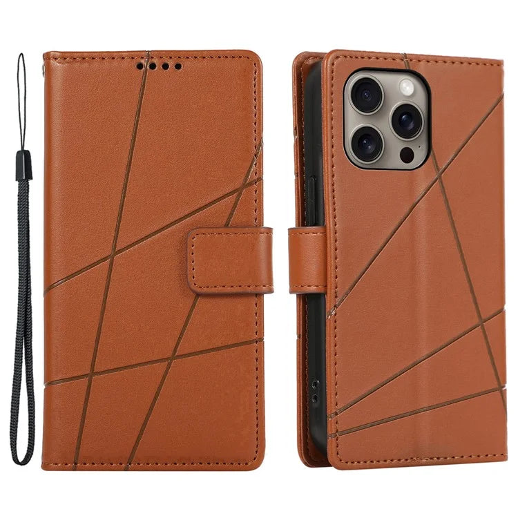 DF-06 For iPhone 16 Pro Wallet Case Line Imprint Shockproof Phone Cover