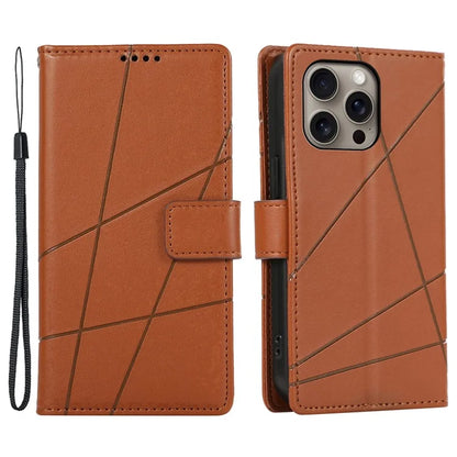 DF-06 For iPhone 16 Pro Wallet Case Line Imprint Shockproof Phone Cover