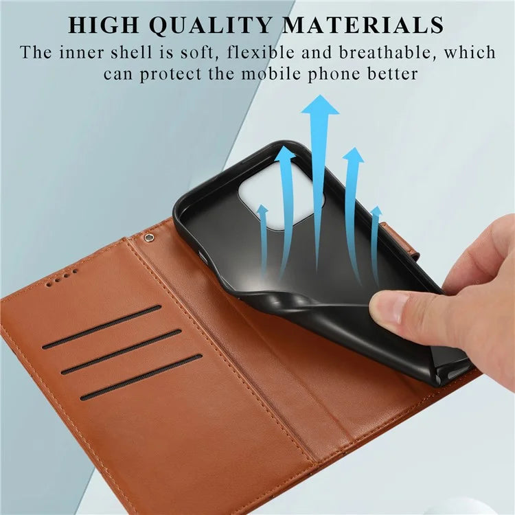 DF-06 For iPhone 16 Pro Wallet Case Line Imprint Shockproof Phone Cover