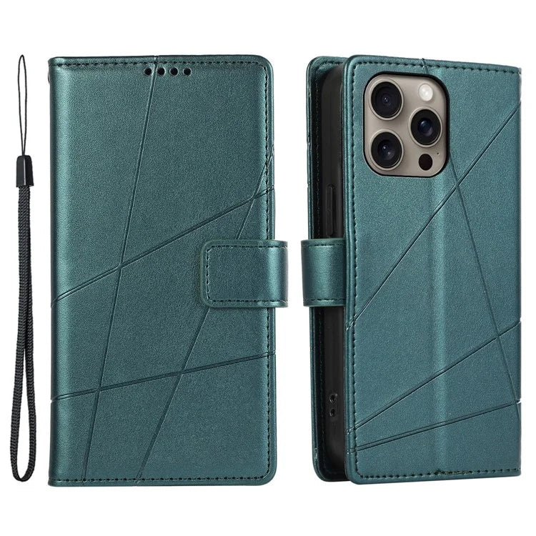 DF-06 For iPhone 16 Pro Wallet Case Line Imprint Shockproof Phone Cover