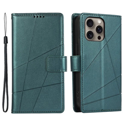 DF-06 For iPhone 16 Pro Wallet Case Line Imprint Shockproof Phone Cover