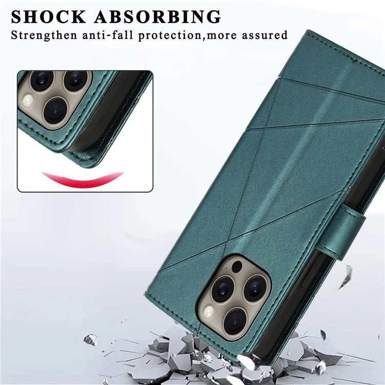DF-06 For iPhone 16 Pro Wallet Case Line Imprint Shockproof Phone Cover