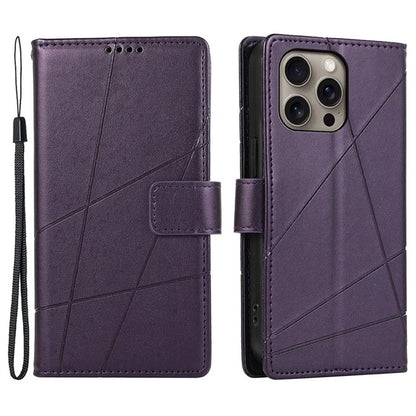 DF-06 For iPhone 16 Pro Wallet Case Line Imprint Shockproof Phone Cover