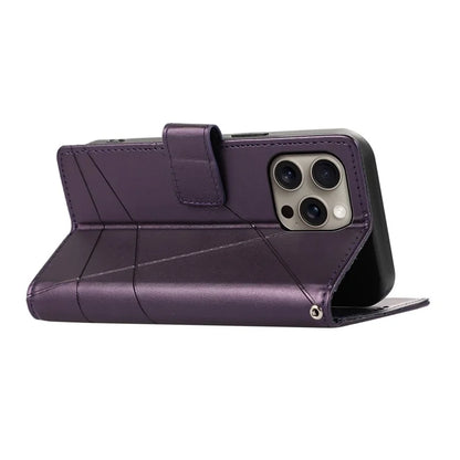 DF-06 For iPhone 16 Pro Wallet Case Line Imprint Shockproof Phone Cover