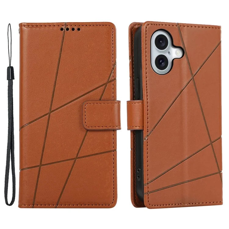 DF-06 For iPhone 16 Plus Shockproof Case Line Imprint Wallet Phone Cover