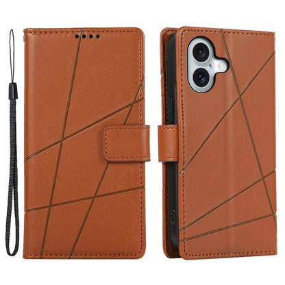 DF-06 For iPhone 16 Plus Shockproof Case Line Imprint Wallet Phone Cover