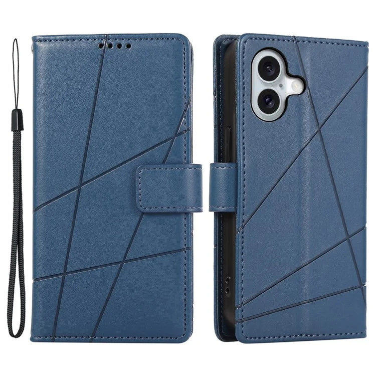 DF-06 For iPhone 16 Plus Shockproof Case Line Imprint Wallet Phone Cover