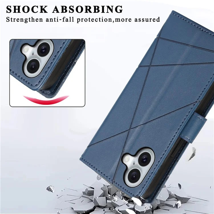 DF-06 For iPhone 16 Plus Shockproof Case Line Imprint Wallet Phone Cover