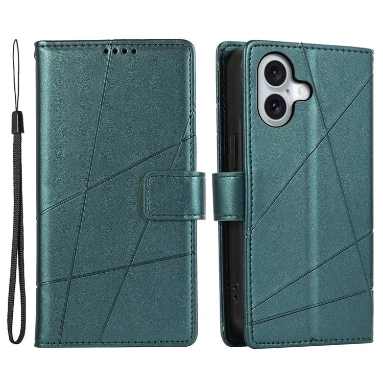 DF-06 For iPhone 16 Plus Shockproof Case Line Imprint Wallet Phone Cover